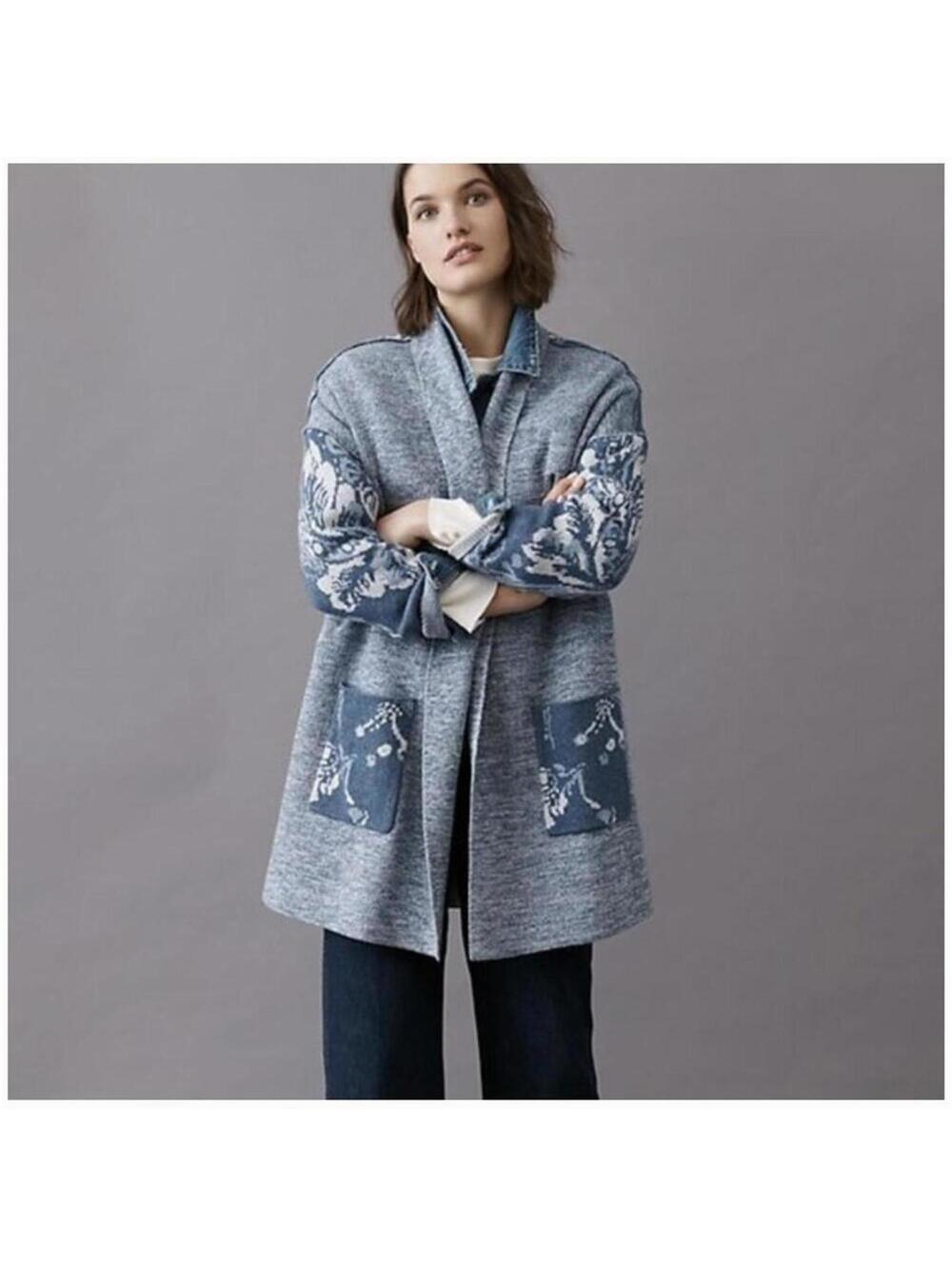 Pilcro Anthropologie Mona Knit XS/S Blue Shawl Collar Cardigan Duster